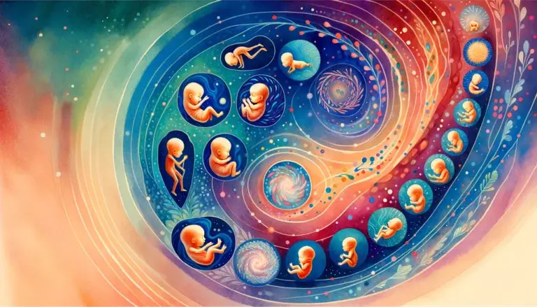 The miracle of creation 3 educational illustration that seamlessly flows through different stages of prenatal development within the mother's womb