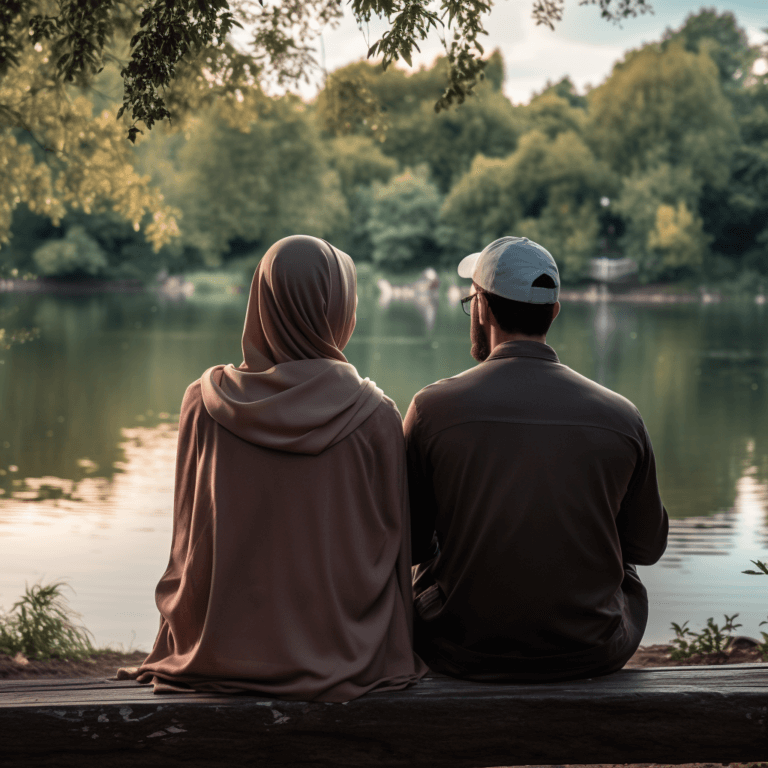 MUSLIM_COUPLE_IN_A_PARK_LOOKING_AT_THE_RIVER